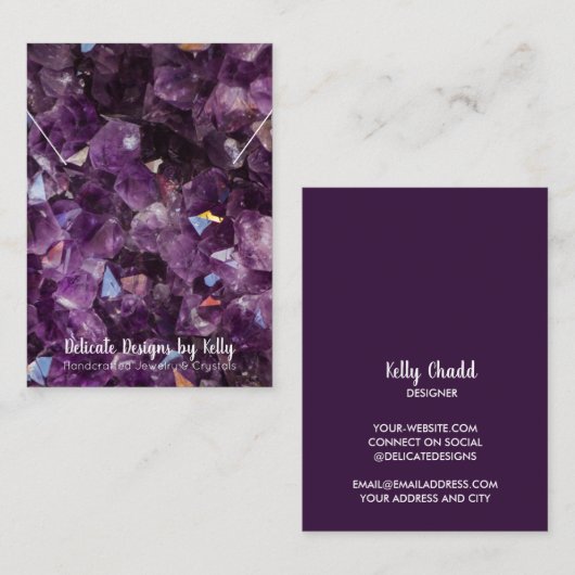 Carte De Visite Améthyste de l'exposition de bijoux de collier (Devant / Derrière)