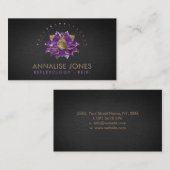 Carte De Visite Améthyste et or pourpres de luxe Lotus sur le noir (Devant / Derrière)
