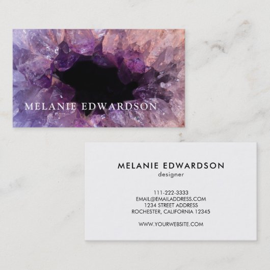 Carte De Visite Améthyste mauve moderne gemstone geode minéral (Devant / Derrière)