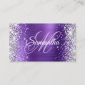 Carte De Visite Améthyste Paillettes Argentées Monogramme Violet F (Devant)