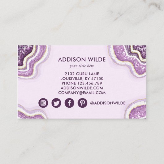 Carte De Visite Améthyste Parties scintillant violet Agate Geode L (Dos)