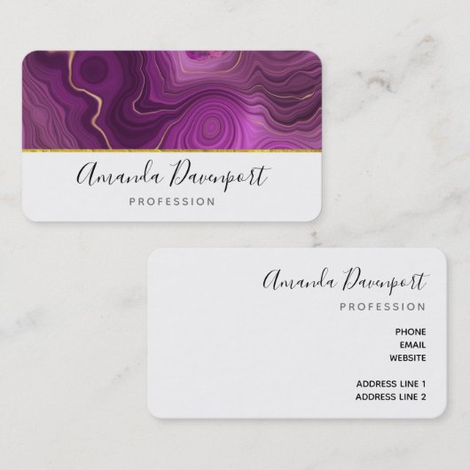 Carte De Visite Améthyste Violet Et Agate Abstrait Or (Devant / Derrière)