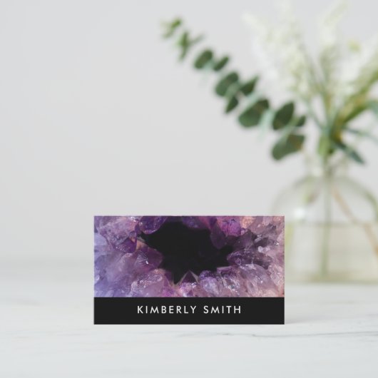 Carte De Visite Améthyste violet gemode geode noir professionnel (Debout devant)
