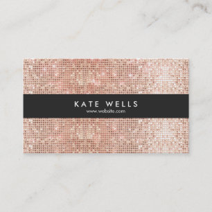 Carte De Visite Amusant élégant Faux Rose Gold Sequin Black Striin