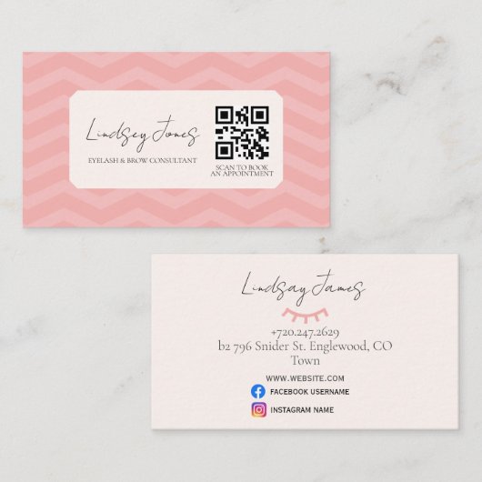 Carte De Visite Analyse de code QR rose professionnel pour réserve (Devant / Derrière)