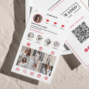 Carte De Visite Analyse Instagram Pour Connecter le code QR Rouge