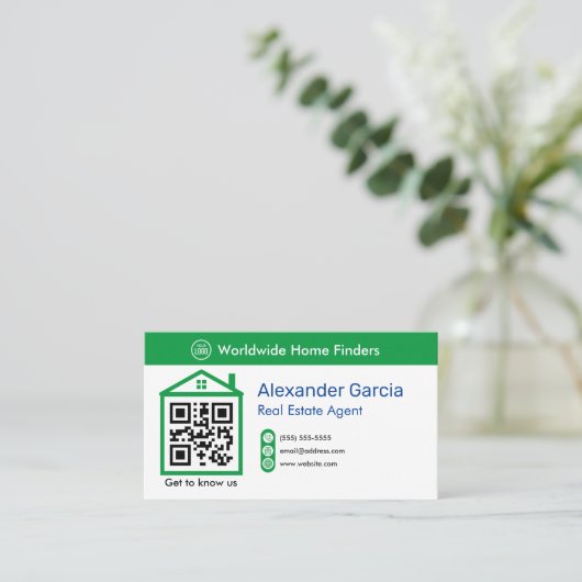 Carte De Visite Analyseur de code QR pour l'agent immobilier (Debout devant)