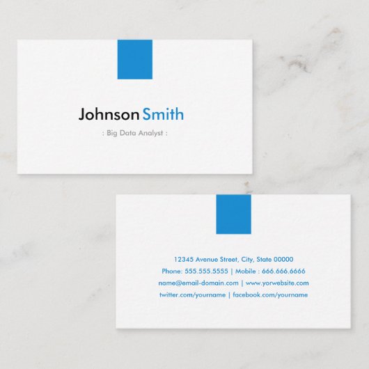 Carte De Visite Analyste de Big Data - Simple Aqua Blue (Devant / Derrière)