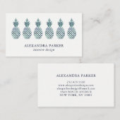 Carte De Visite Ananas bleus élégants de regard d'aquarelle (Devant / Derrière)