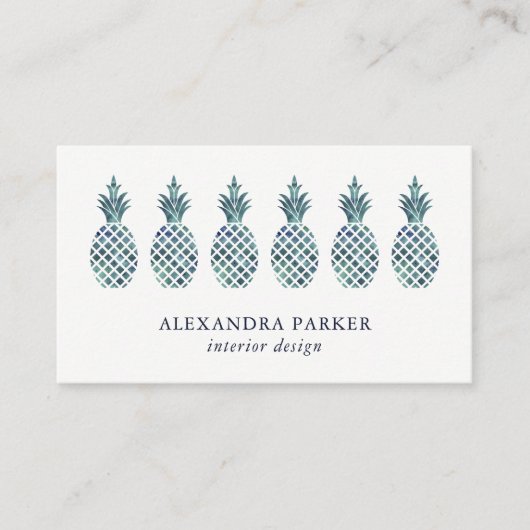 Carte De Visite Ananas bleus élégants de regard d'aquarelle (Devant)