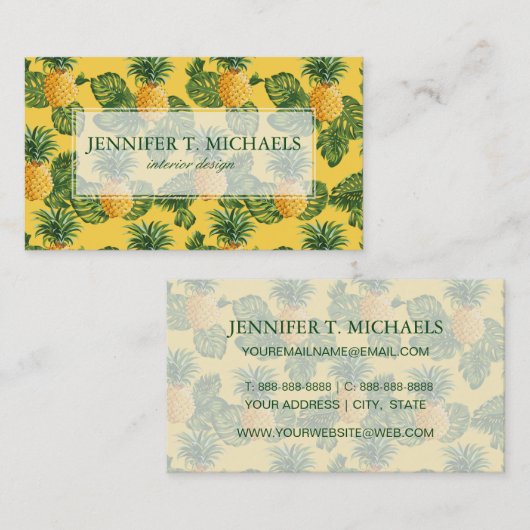 Carte De Visite Ananas et feuille tropical sur l'or (Devant / Derrière)