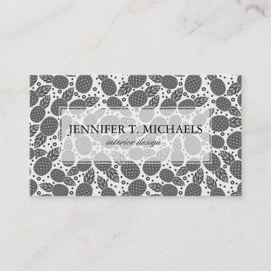Carte De Visite Ananas monochrome| Monogramme (Devant)