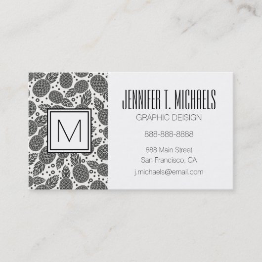Carte De Visite Ananas monochrome| Monogramme (Devant)