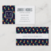 Carte De Visite Ananas Sur La Marine| Monogramme (Devant / Derrière)