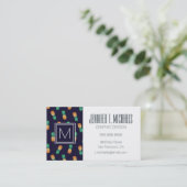 Carte De Visite Ananas Sur La Marine| Monogramme (Debout devant)