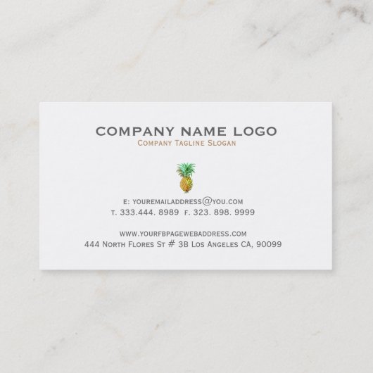 Carte De Visite Ananas Tropical En Or Jaune & Vert (Dos)