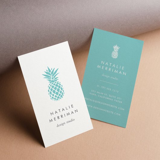 Carte De Visite Ananas Turquoise vertical