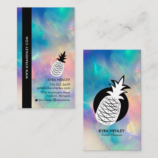 Carte De Visite Ananas Whimsical Simple Noir Blanc N'importe quel  (Devant / Derrière)