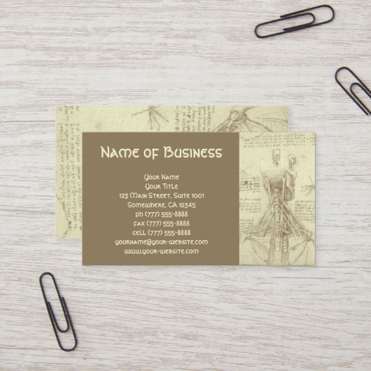 Carte De Visite Anatomie Croquis de colonne vertébrale Leonardo da (Devant/Arrière en situation)