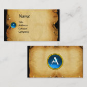 Carte De Visite ANCIEN PARCHEMENT BROWN, PIERRE GEM, bleu MONOGRAM (Devant / Derrière)