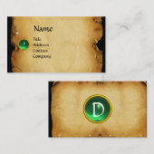 Carte De Visite ANCIEN PARCHEMENT BROWN, PIERRE GEM, vert MONOGRAM (Devant / Derrière)