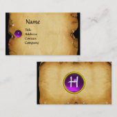 Carte De Visite ANCIEN PARCHEMENT BROWN, PIERRE GÉM, violet MONOGR (Devant / Derrière)