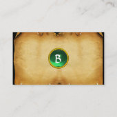 CARTE DE VISITE ANCIEN PARCHEMENT BROWN, PIERRE VERTE, MONOGRAMME (Dos)