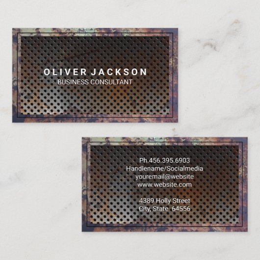 Carte De Visite Ancienne bordure en métal rouillé | Métal perforé (Devant / Derrière)