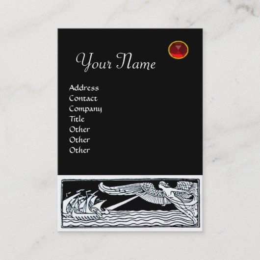 Carte De Visite ANCIENS NAVIRES ROUGE RUBY MONOGRAMME Noir Blanc (Devant)