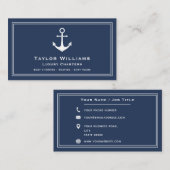 Carte De Visite Ancre Bateau Nautique Bateau Capitaine Bleu Et Bla (Devant / Derrière)