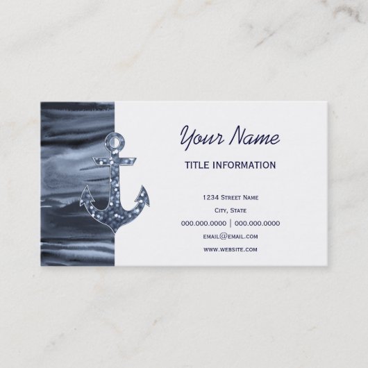 Carte De Visite Ancre de Parties scintillant d'aquarelle gris bleu (Devant)