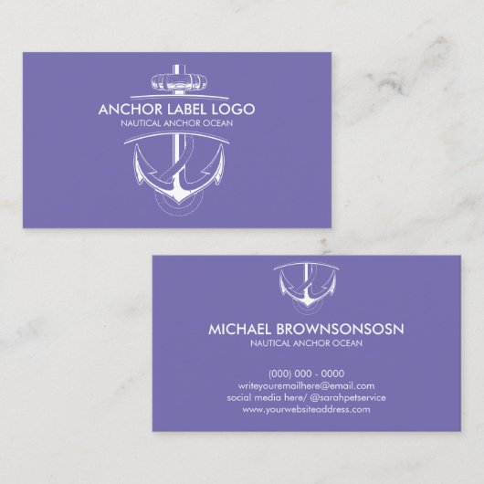 Carte De Visite Ancre marine moderne violet (Devant / Derrière)