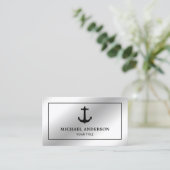 Carte De Visite Ancre marine noire Faux Silver Foil (Debout devant)