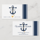 Carte de visite Ancre-nautique bleu de mariage (Devant / Derrière)
