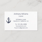 Carte De Visite Ancre Nautique Marine Bleue voilier (Dos)