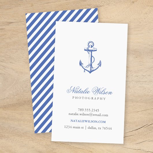 Carte De Visite Ancre Vintage bleue verticale