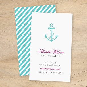 Carte De Visite Ancre Vintage turquoise verticale