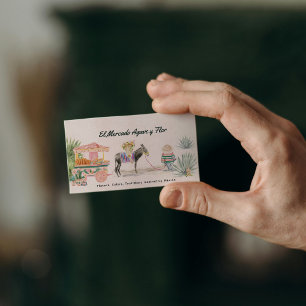 Carte De Visite Âne et marché à l'aquarelle fantaisiste   QR migno
