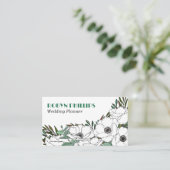 Carte De Visite Anémones blanches vert Rétro Police QR Code (Debout devant)