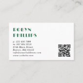 Carte De Visite Anémones blanches vert Rétro Police QR Code (Dos)
