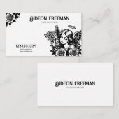 Carte De Visite Ange noir et blanc unique et artiste de tatouage R (Devant / Derrière)