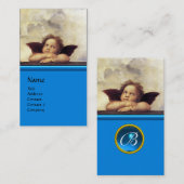 Carte De Visite ANGEL aile Cherub Monogramme bleu saphir argent (Devant / Derrière)