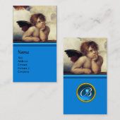 Carte De Visite ANGEL aile Cherub Monogramme bleu saphir argent (Devant / Derrière)