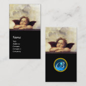 Carte De Visite ANGEL aile Cherub Monogramme bleu saphir noir (Devant / Derrière)
