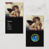 Carte De Visite ANGEL aile Cherub Monogramme bleu saphir noir (Devant / Derrière)