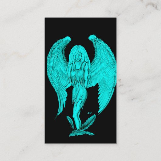 Carte De Visite Angel, Art crayon, design noir vert (Dos)