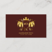 Carte De Visite Angels Crest | Luxuriante Gold Initial en Bourgogn (Devant)
