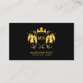 Carte De Visite Angels Crest | Luxuriante Gold Initial en noir (Devant)