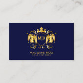 Carte De Visite Angels Crest | Luxuriante Gold Initial sur Navy Bl (Devant)