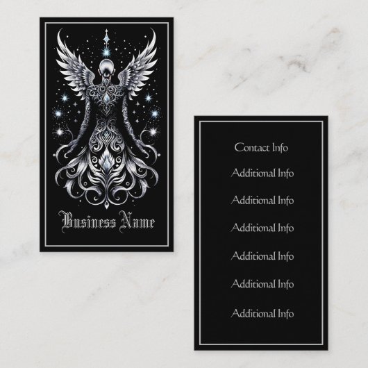 Carte De Visite Angle De Tatouage Noir Et Argent (Devant / Derrière)